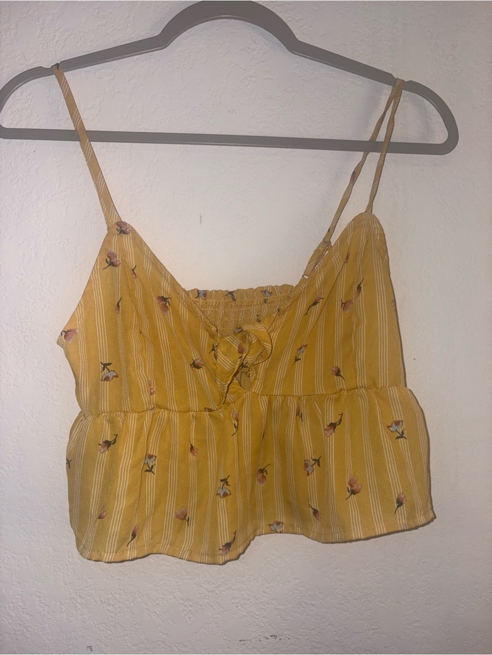 Yellow Floral Stripe Spaghetti Strap Crop Top